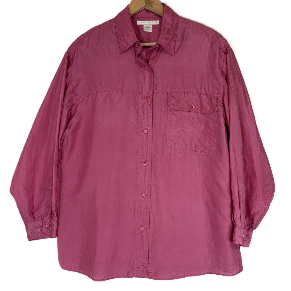 Limited Silk Button Up Blouse Sz M‎ Pink Office Minimalist Y2K Capsule Wardrobe